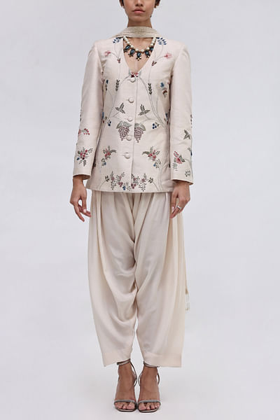 Ivory floral embroidered jacket set
