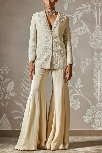 Ivory floral embroidered jacket set