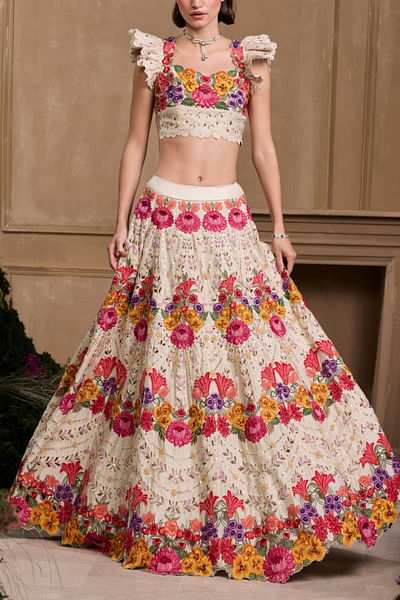 Ivory floral embroidered lehenga