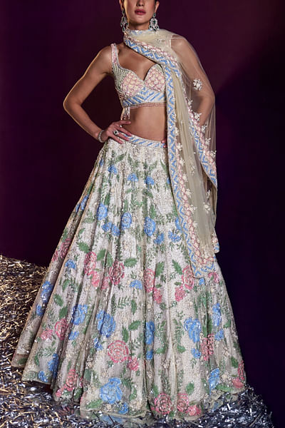 Ivory floral embroidered lehenga set