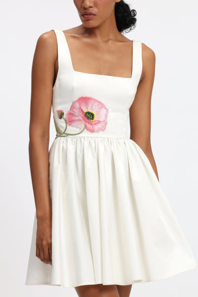 Gauri and Nainika Ivory floral embroidered mini dress GAUFEB25D216392