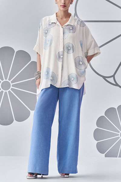 Ivory floral embroidered poncho co-ord set