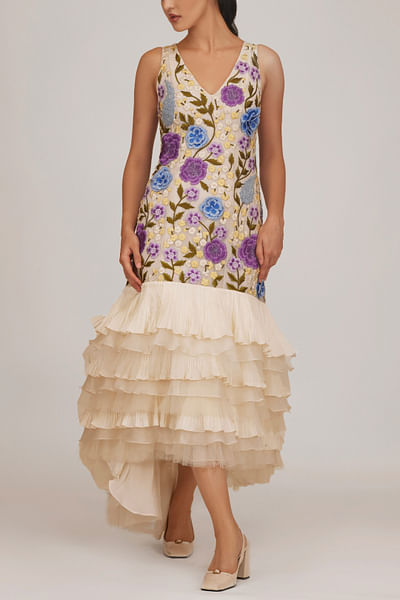 Ivory floral embroidered ruffle dress