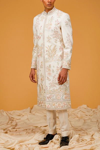 Ivory floral embroidered sherwani