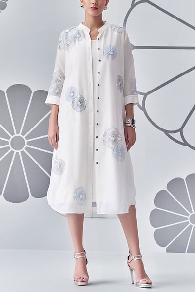 Ivory floral embroidered shirt dress