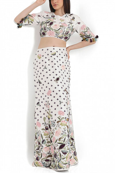 Ivory floral embroidered skirt set