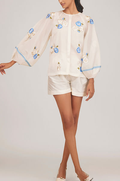 Ivory floral embroidered top