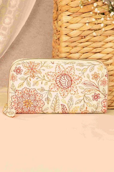 Ivory floral embroidered wallet