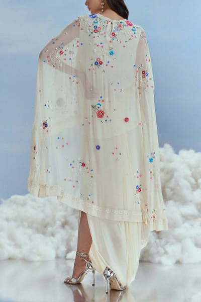 Nachiket Barve Ivory floral embroidery cape set NABFEB24D206