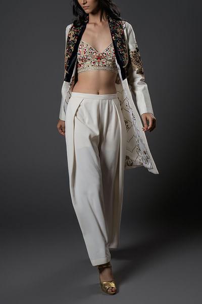Ivory floral embroidery jacket set