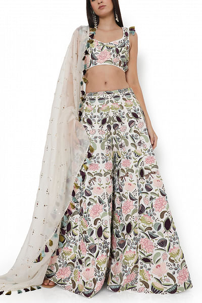 Ivory floral embroidery sharara set