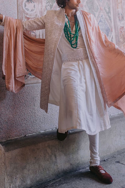 Ivory floral embroidery sherwani full set