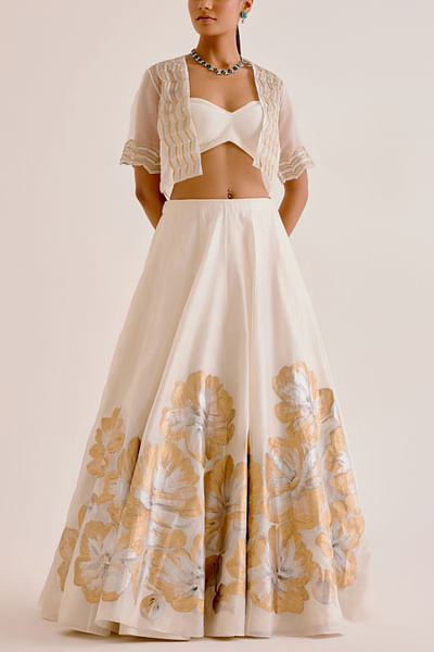 Ivory floral hand painted lehenga set