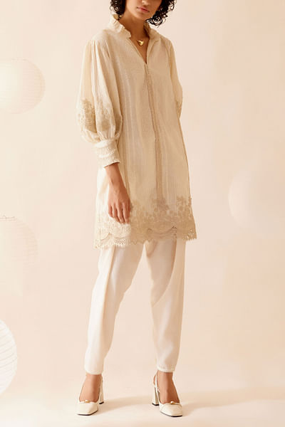 Ivory floral lace detail tunic dress