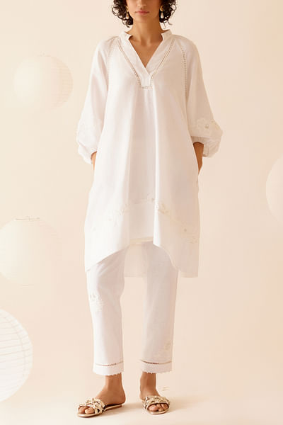 Ivory floral lace work tunic