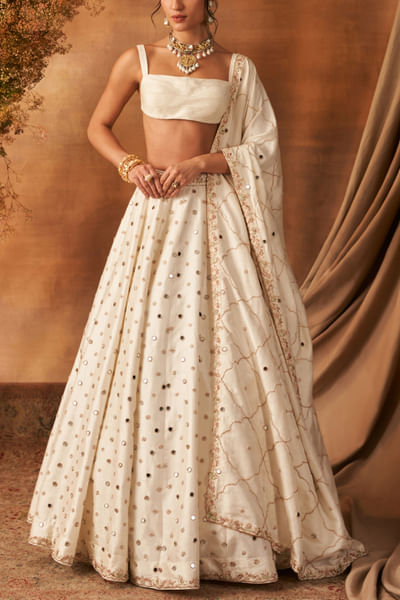 Ivory floral mirror embroidered lehenga set