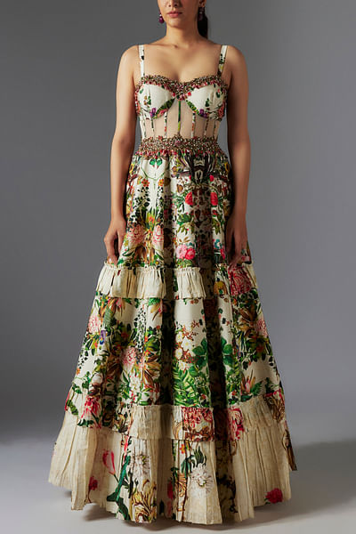Ivory floral printed gown
