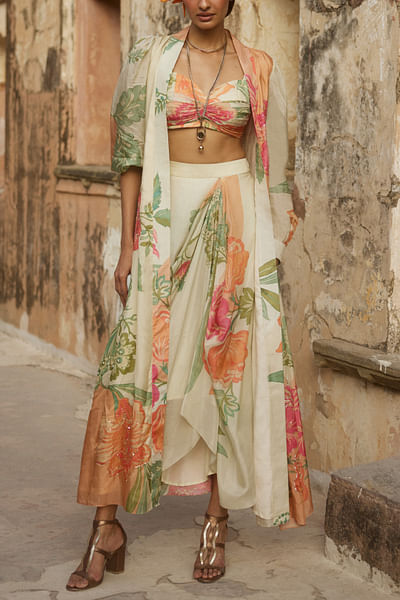 Ivory floral printed jacket set