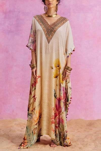 Ivory floral printed kaftan