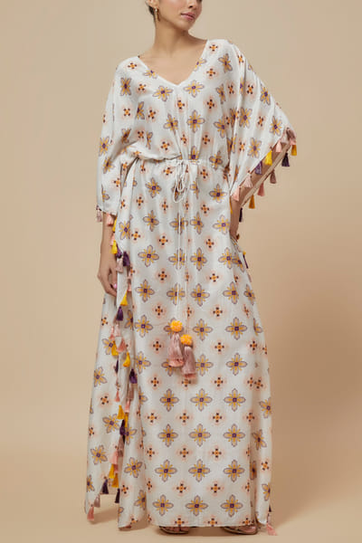 Ivory floral printed kaftan