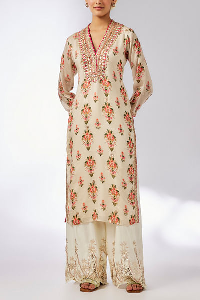 Ivory floral printed kurta