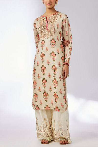 Ivory floral printed kurta