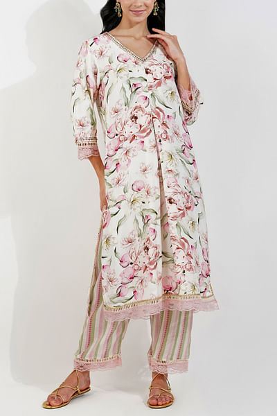 Ivory floral printed kurta set