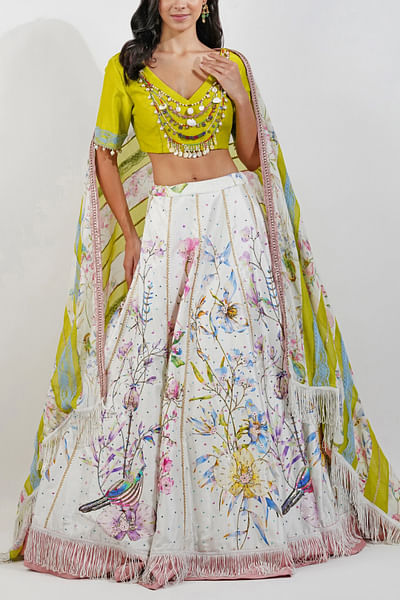 Ivory floral printed lehenga set