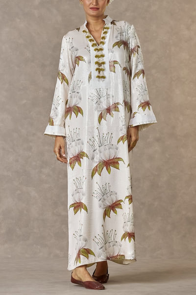 Ivory floral printed long kurta