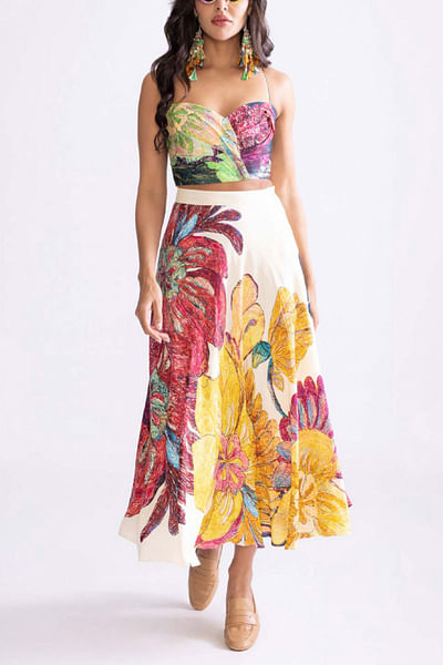 Ivory floral printed skirt set