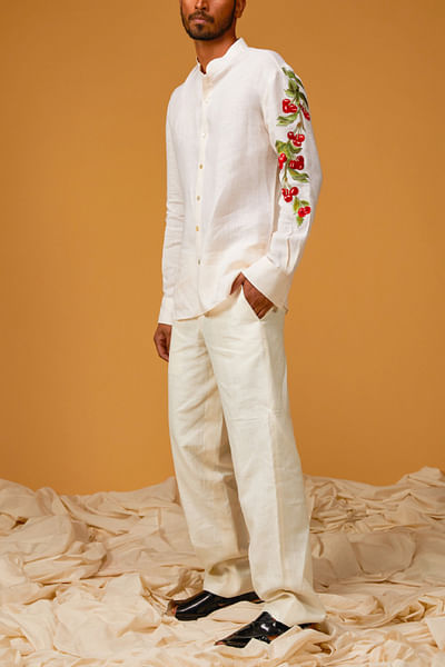 Ivory fruit embroidered shirt