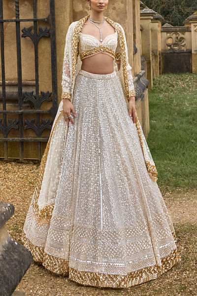 Ivory geometric sequin embroidery lehenga set