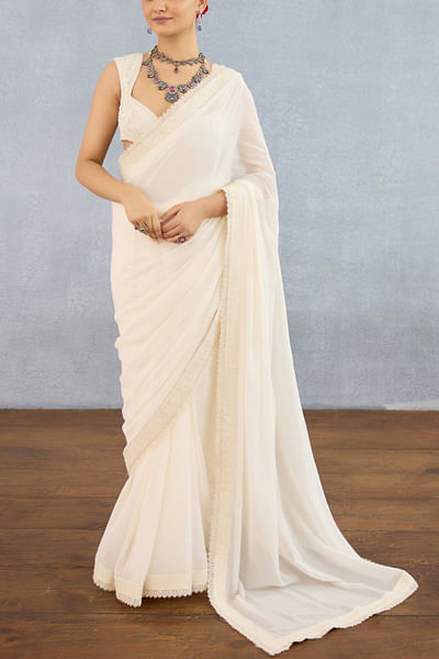 Ivory georgette sari