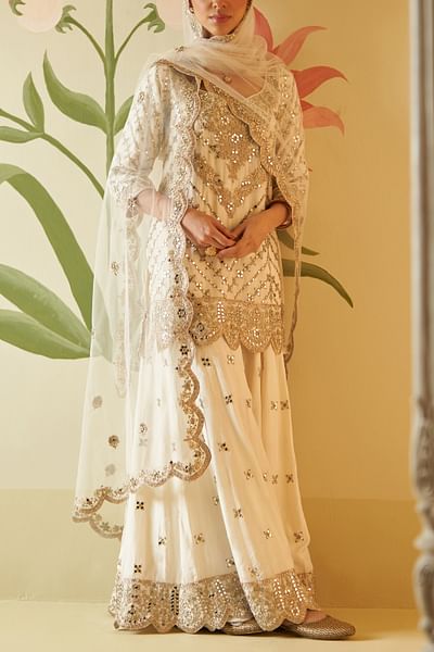Ivory gota and mirror embroidery sharara set