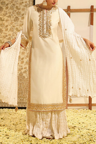 Ivory gota embroidered kurta and skirt set