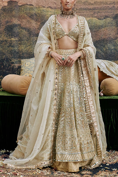 Ivory gota embroidered lehenga set