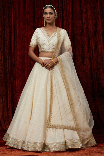 Ivory gota embroidered lehenga set