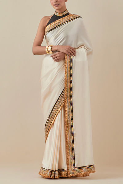 Ivory hand embroidered sari set