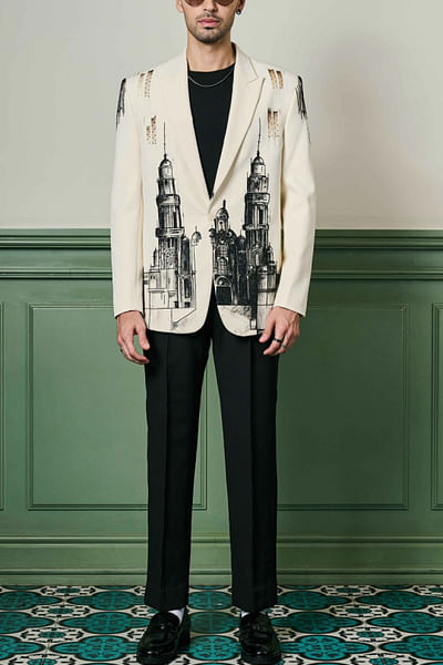 Ivory hand painted blazer set
