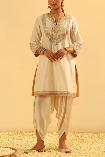Ivory kashmiri tilla embroidered kurta set
