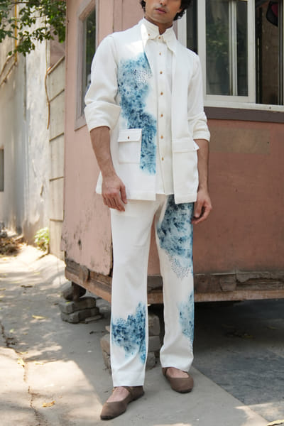 Jatin Malik Ivory knit linen trousers JMCNOV24D120