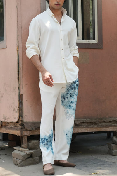 Jatin Malik Ivory knit linen trousers JMCNOV24D120