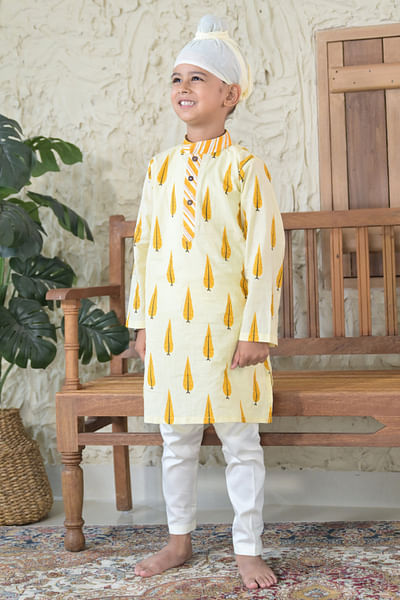 Ivory leaf hand block printed kurta set