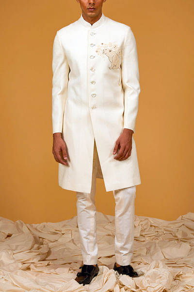 Ivory lioness embroidered sherwani