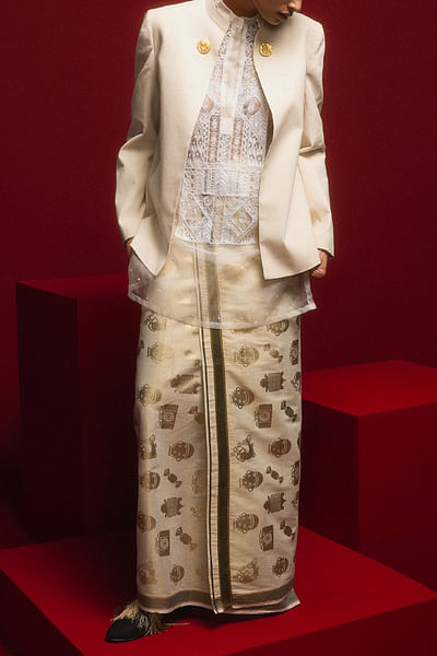 Ivory mascot embellished jacket kurta set