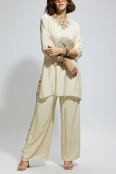 Ivory mask motif embroidered co-ords