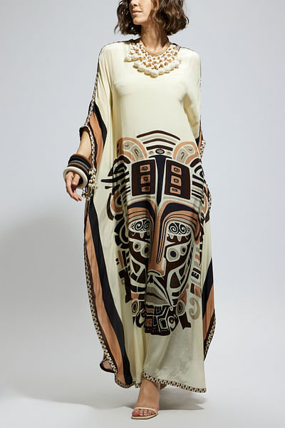Ivory mask printed kaftan set