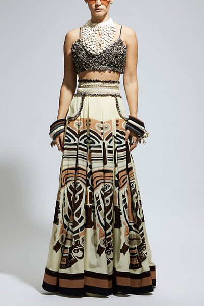 Ivory mask printed lehenga set