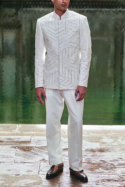 Ivory metal embroidered bandhgala