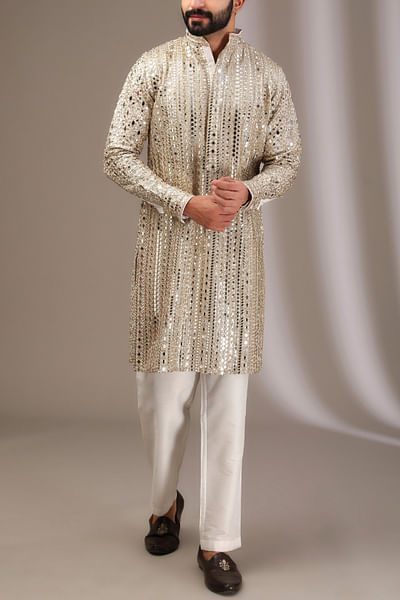 Ivory mirror and sequin embroidered kurta set